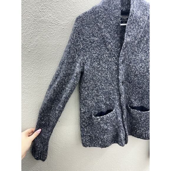 Abercrombie and Fitch Womens Sweater Cardigan Medium Blue Wool Blend Button Up - Picture 3 of 11